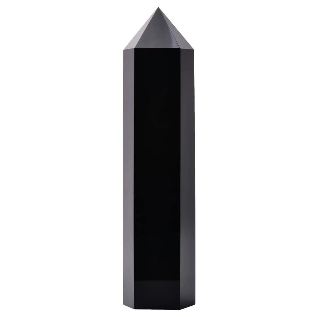 Stochastic 1PCS Large Black Obsidian Crystal Tower Natural Healing Crystal Point Wand Obelisk 6 Faceted Reiki Chakra Meditation Therapy Home Decor Gift From IG Crystal