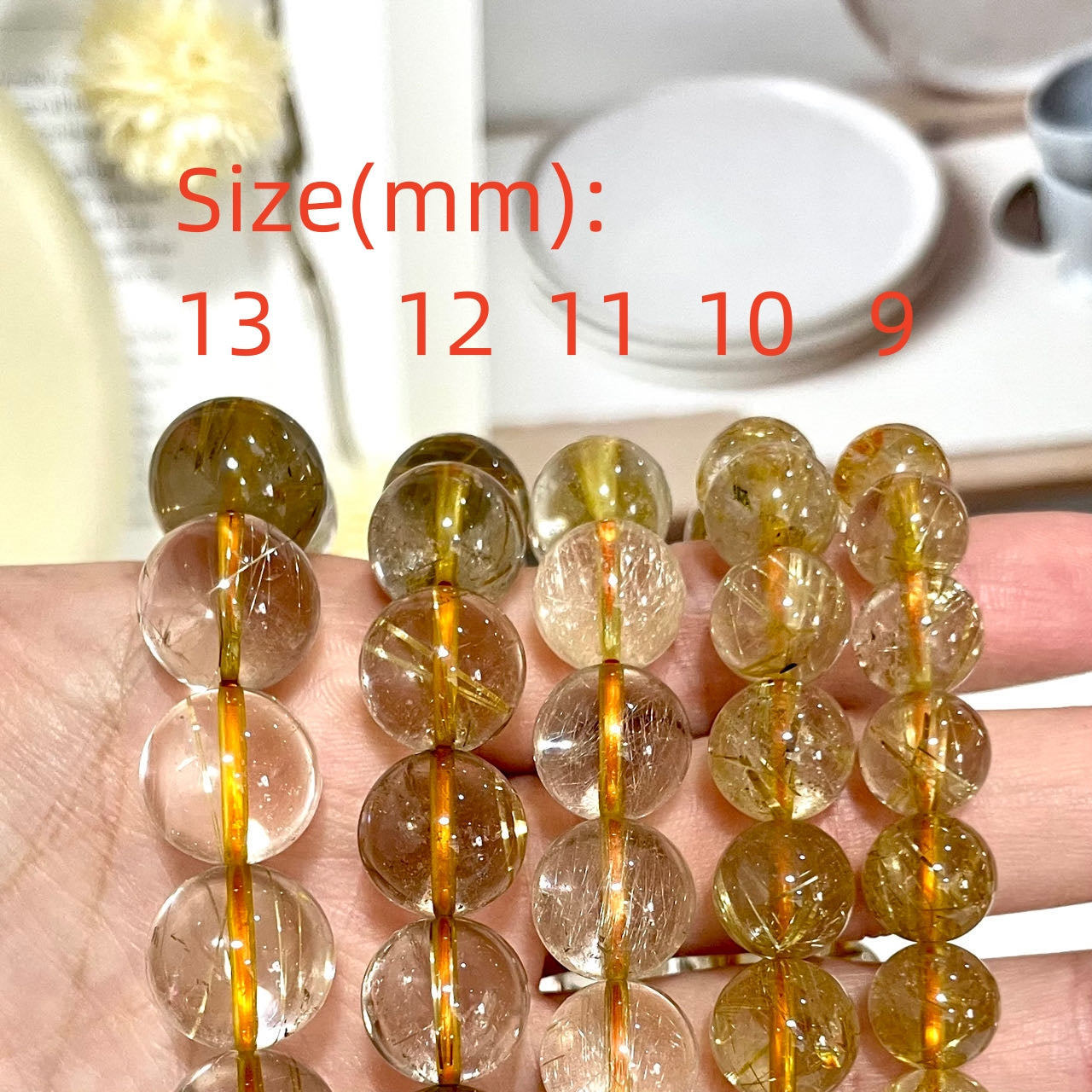 Golden Rutile Bracelet 9mm 10mm 11mm 12mm 13mm Energy Healing Crystals Jewelry for Women DIY Bracelet From IG Crystal
