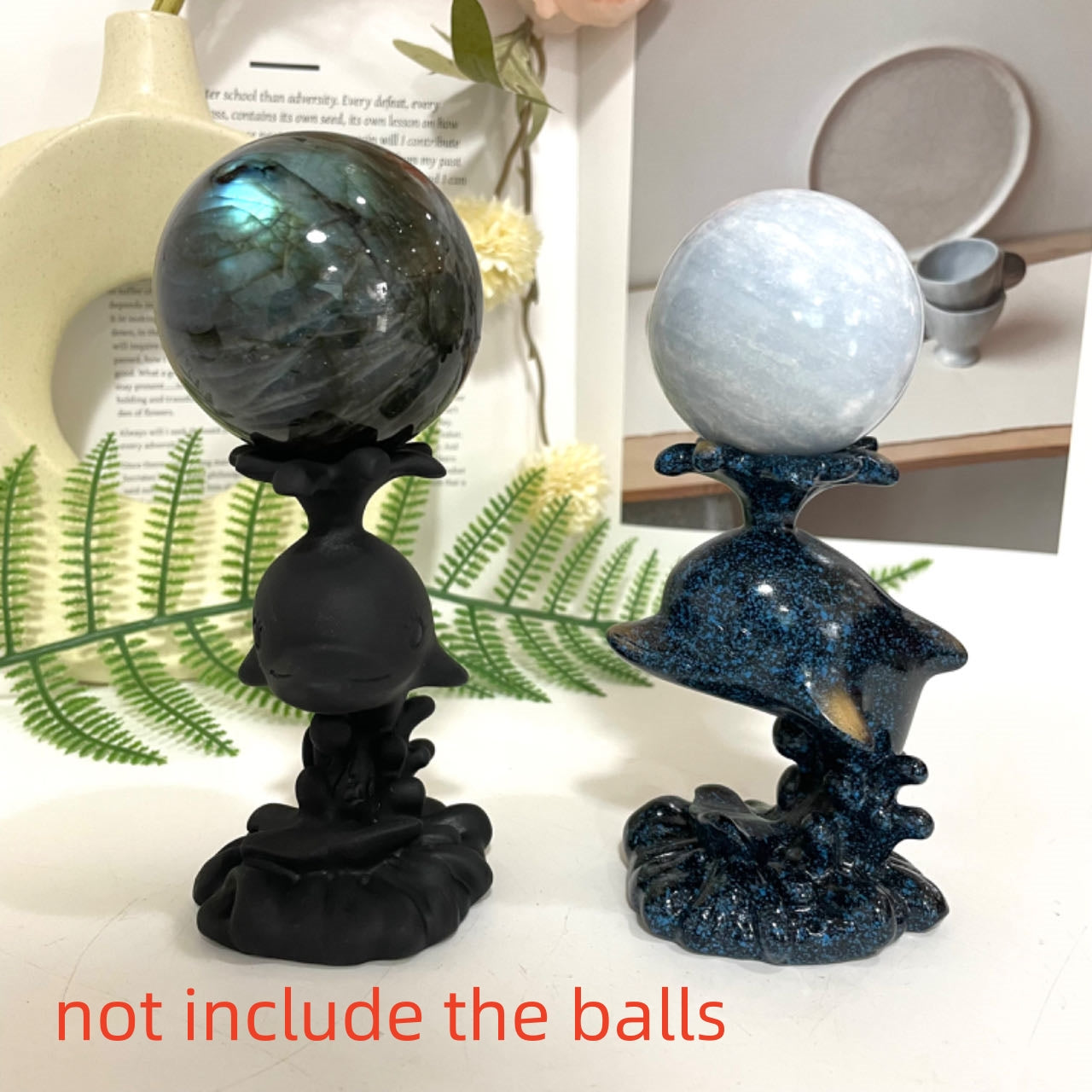2PCS Dolphin Stand Black Blue Healing Stone Home Decoration For Crystal Ball From IG Crystal
