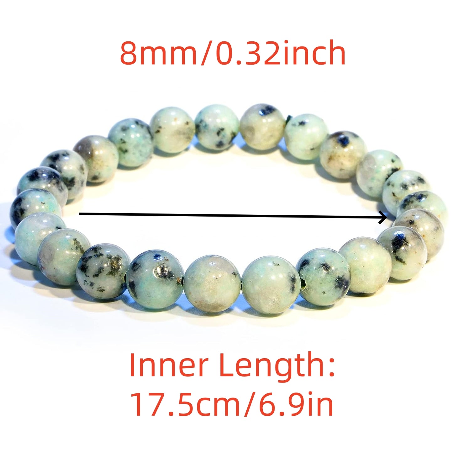 5 Counts Kiwi Jasper Crystal Bead Bracelet – Healing Crystal Bracelet for Women and Men – 8mm Beaded Bracelets for Men and Women – Unisex Elastic Adjustable Size Gemstone Bracelet for Healing and Protection From IG Crystal