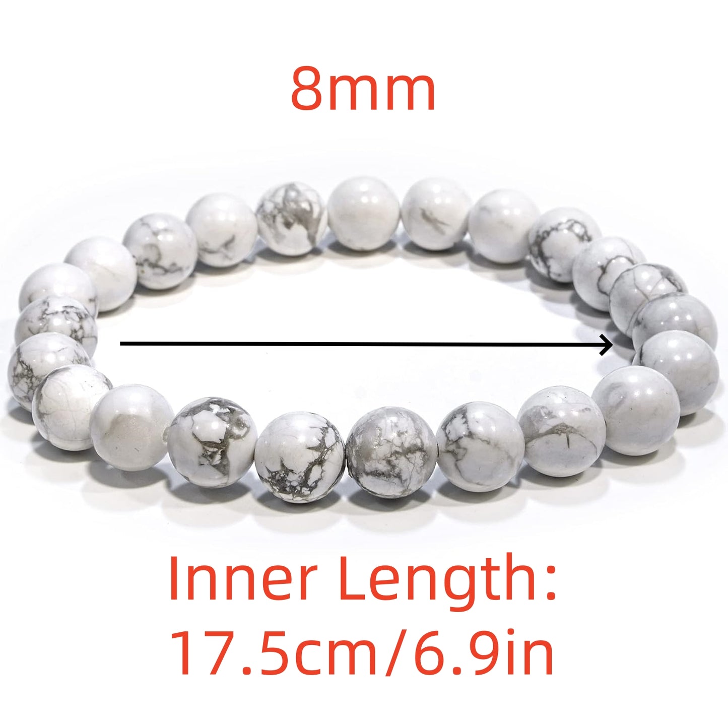 5 Counts Natural Howlite Gem Semi Precious Beads Bracelet – Healing Crystal Handmade Bracelet for Women Men and Teens Gift – 8mm Round Beaded Bracelets – Unisex Stretch Yoga Bracelet – Protection Bracelet From IG Crystal