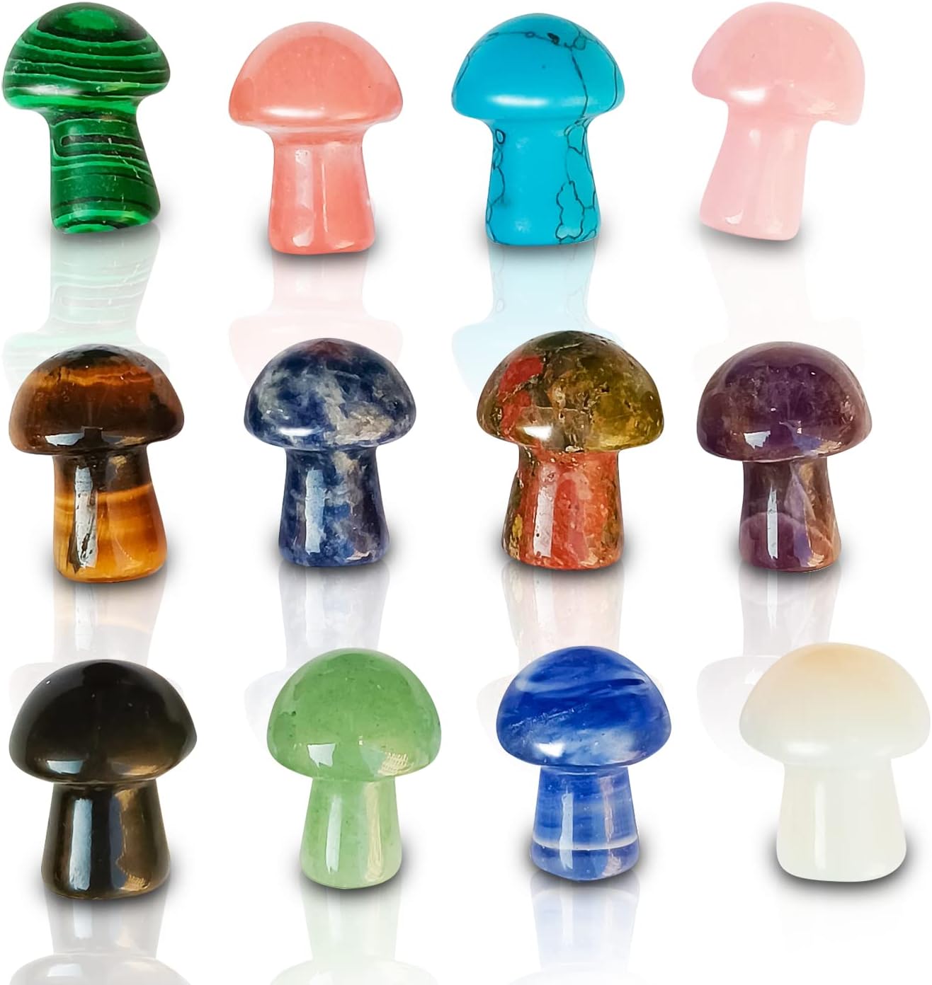 IG Crystal Different Material High Quality Natural Mushroom Crystals Clear Quartz Rose Quartz Green Aventurine Yooperlite Black Obsidian Red Que Sera Healing Crystal Home Decoration