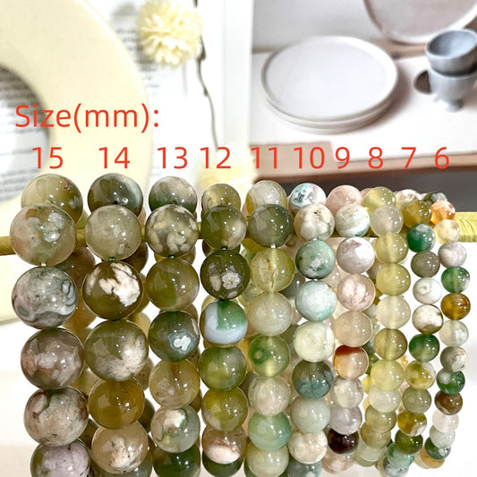 Green Flower Agate Bracelet 6~15mm Energy Healing Crystals Jewelry for Women DIY Bracelet From IG Crystal