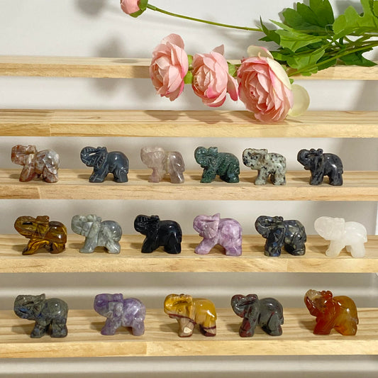 IG Crystal 12PC Mix 1.5 Inch Crystal Carvings Elephant Different Stone Healing Stone Home Decoration