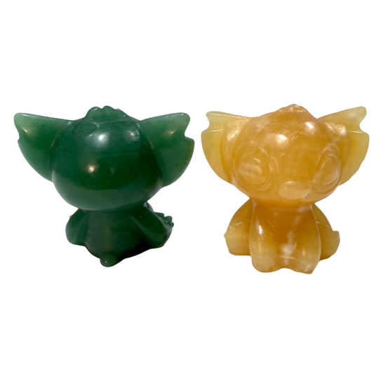 1 Count 7CM Stitch Crystal Carving Yooperlite Green Aventurine Yellow Calcite Healing Crystal Gem Reiki Healing Home Decor Crystal Jewelry Shop Pretty Crystals From IG Crystal