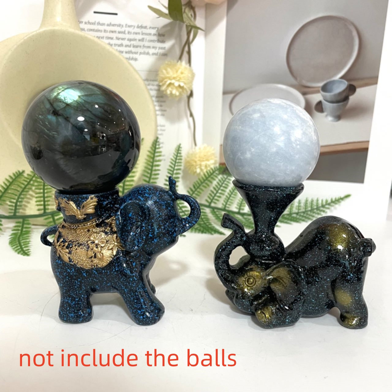 2PCS Elephant Stand Black Blue Healing Stone Home Decoration For Crystal Ball From IG Crystal