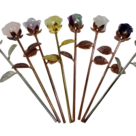 3 Counts Fluorite Rose Crystal With Golden Silvery Leaves Healing Crystal Gem Reiki Healing Home Decor Crystal Jewelry Shop Pretty Crystals From IG Crystal
