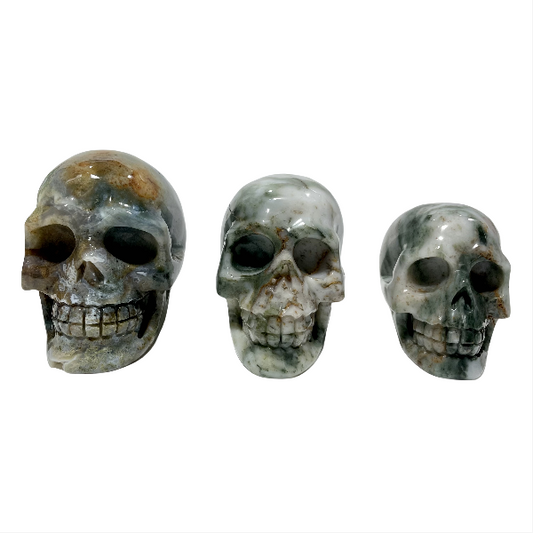 1 Count Moss Agate Skull Crystal Carving Natural Stone Gem Mining Chakra Balancing Reiki Healing Crystal Mystery Crystal Display Crystal Shopping Online Home Office Decor From IG Crystal