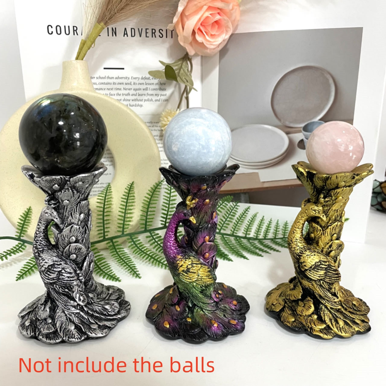 2PCS Phoenix Stand Silver Golden Healing Stone Home Decoration For Crystal Ball From IG Crystal