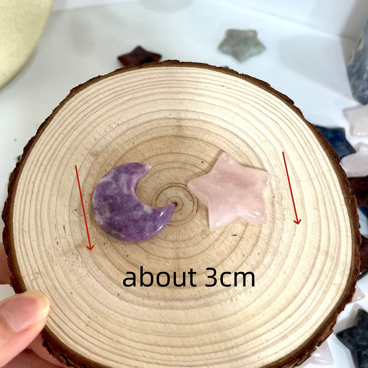 12PCS Different Maerail 3cm Moon & Star Crystal Set Tiger Eyes Pink Opal Green Flourite Yellow Flourite Clear Quartz Citrine Dream  Amethyst Sodalite Rose Quartz From IG Crystal