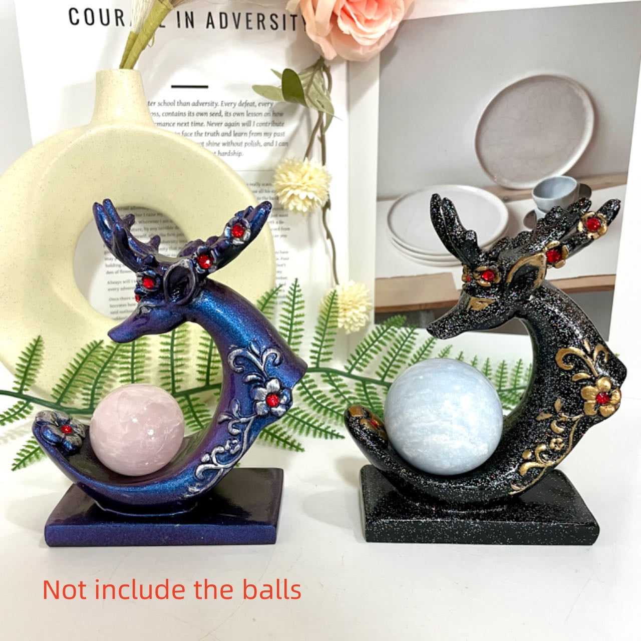 2PCS Deer Head Stand Black Blue Healing Stone Home Decoration For Crystal Ball From IG Crystal