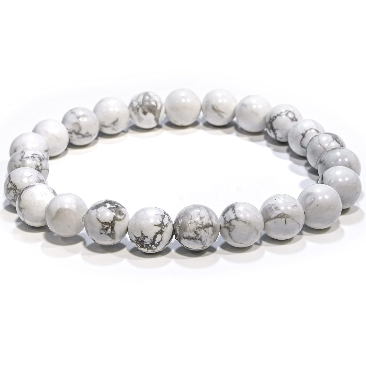 5 Counts Natural Howlite Gem Semi Precious Beads Bracelet – Healing Crystal Handmade Bracelet for Women Men and Teens Gift – 8mm Round Beaded Bracelets – Unisex Stretch Yoga Bracelet – Protection Bracelet From IG Crystal