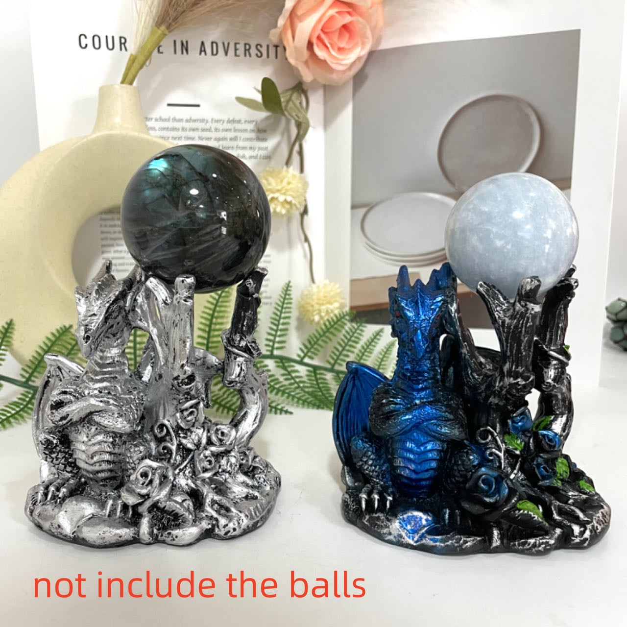 1PCS Branch Dragon Stand Silver Blue Healing Stone Home Decoration For Crystal Ball From IG Crystal