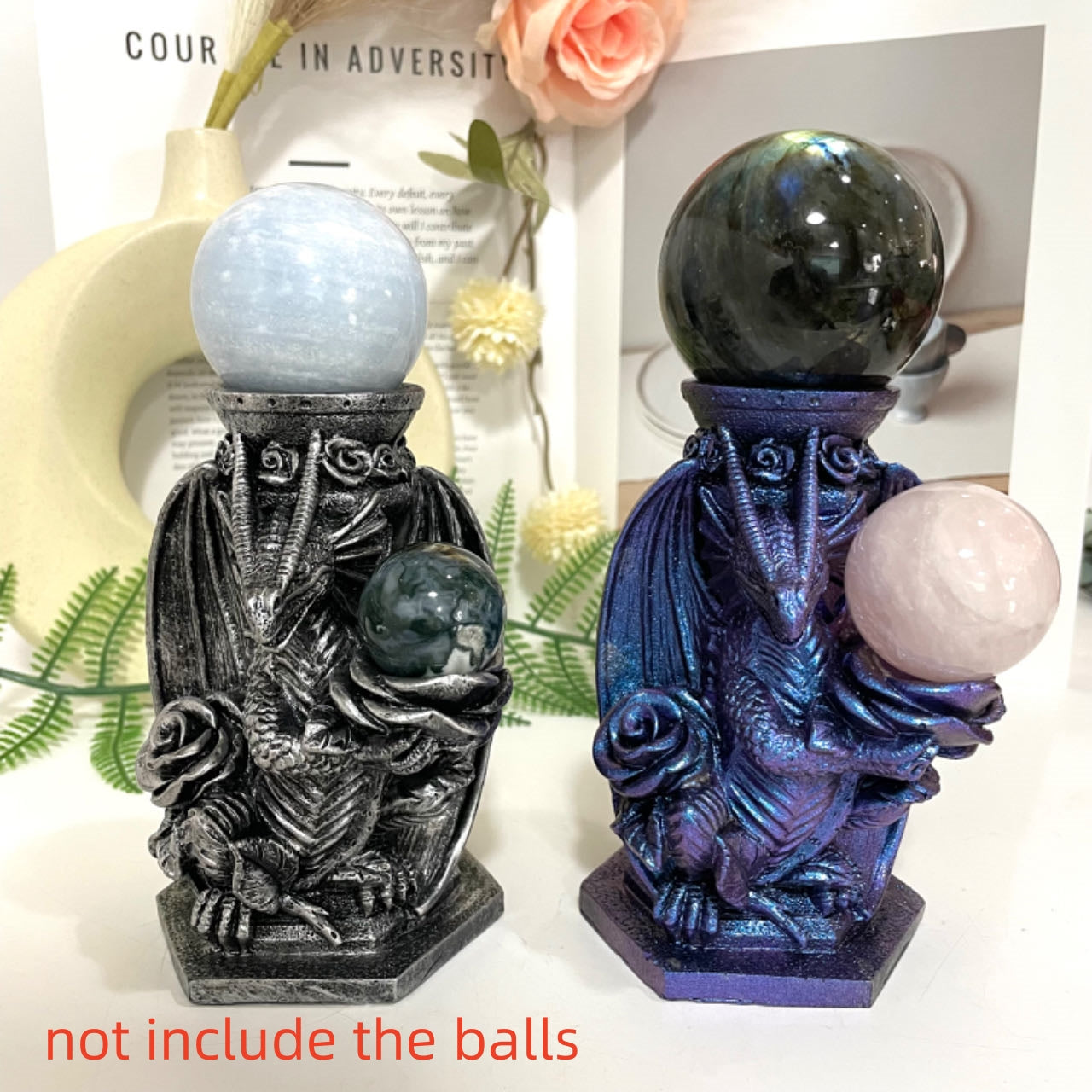 2PCS Dragon Stand Black Blue Healing Stone Home Decoration For Crystal Ball From IG Crystal