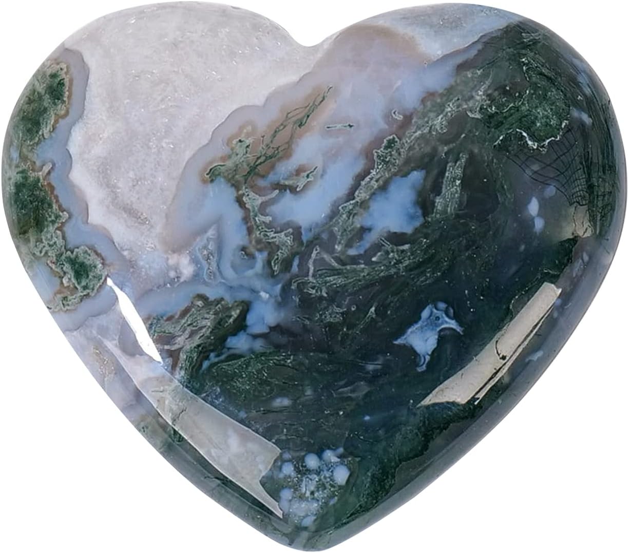 3 Counts Natural Moss Agate Heart Healing Crystal Hand-carved Moss Agate Love Heart Healing Stone Balancing Reiki Crystal Collection Creativity Ornaments Home Decor Desk Decor From IG Crystal
