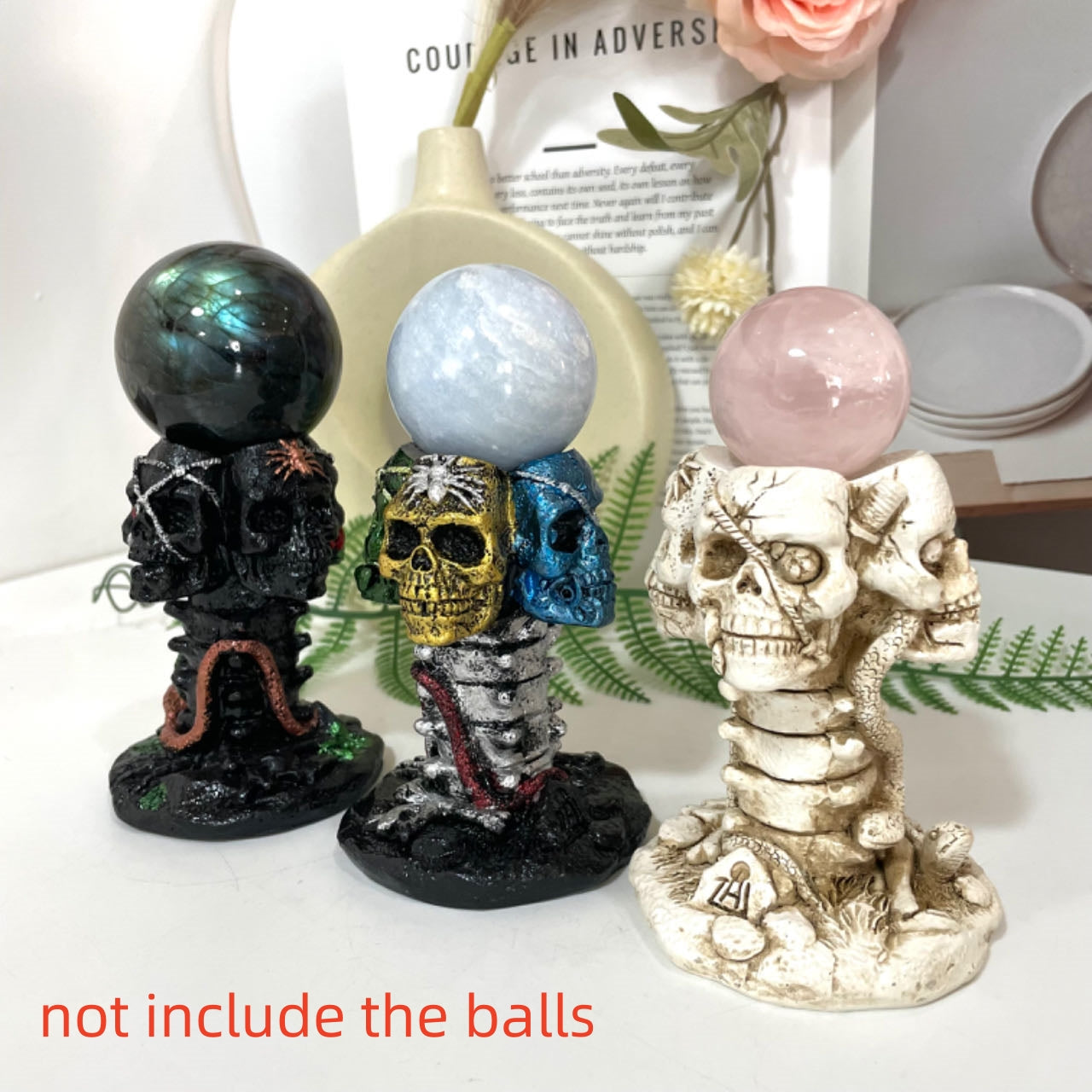 2PCS Skull Snake Stand Black White Healing Stone Home Decoration For Crystal Ball From IG Crystal