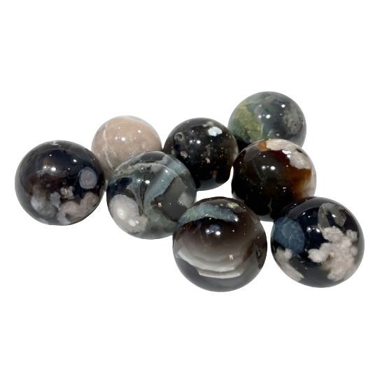 5 Counts Black Flower Agate Balls 35~45mm Crystals Sphere Decorative Ball Meditation Witchcraft Healing Stone Home Decoration From IG Crystal