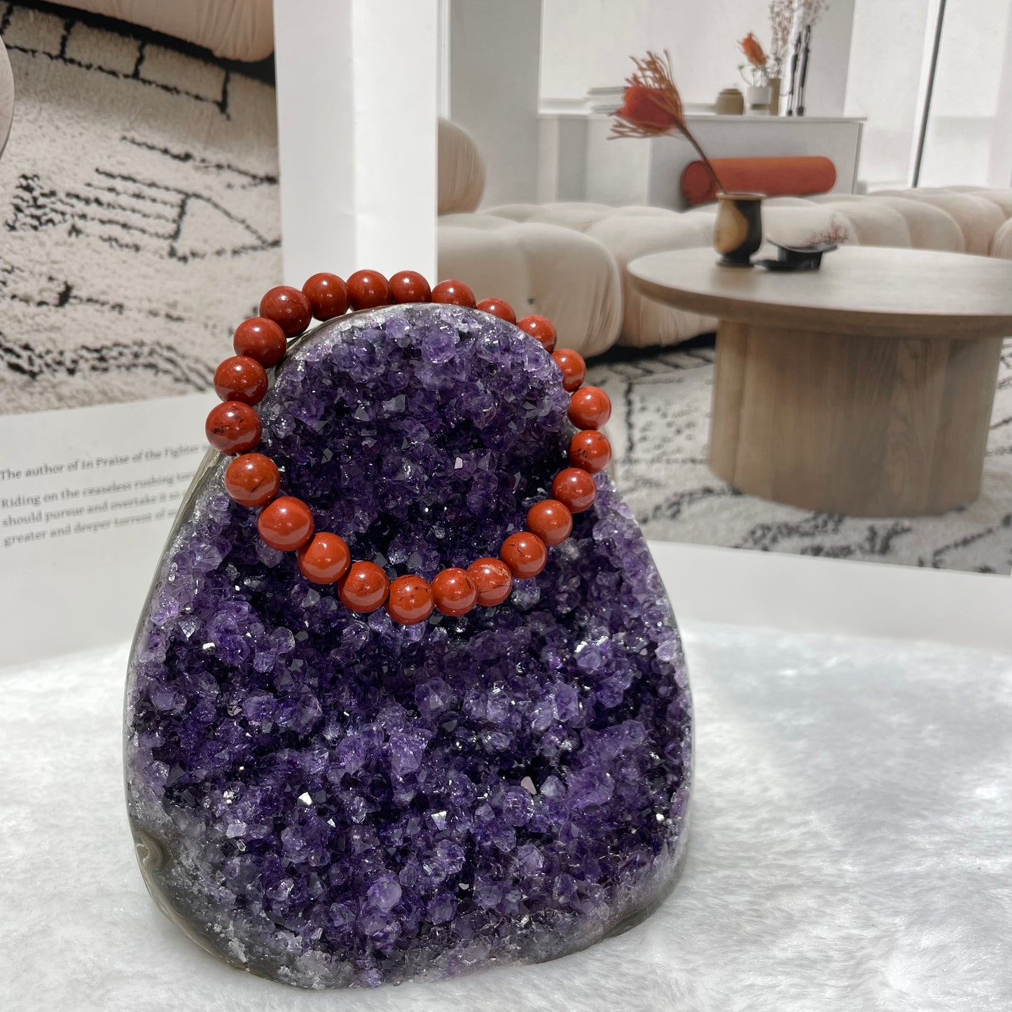 5 Counts Red Jasper Crystal Bead Bracelet – Healing Crystal Bracelet for Women and Men – 8mm Round Beaded Bracelets for Men and Women – Unisex Elastic Adjustable Size Gemstone Bracelet for Healing, Protection From IG Crystal