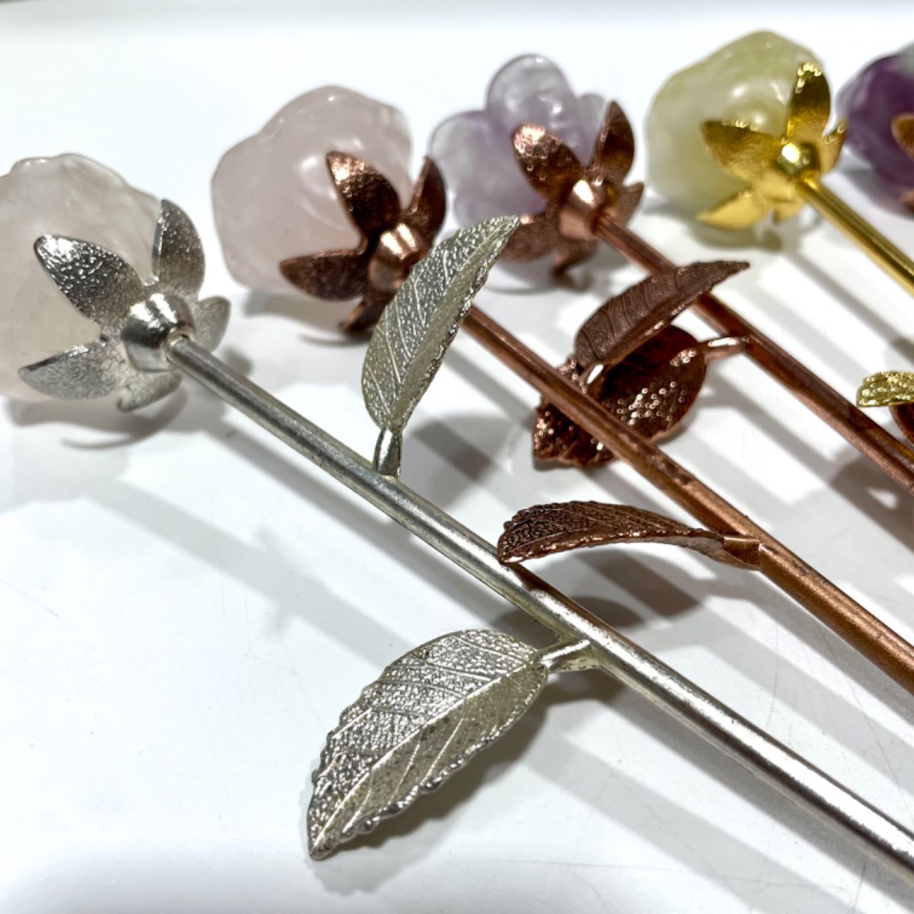 3 Counts Fluorite Rose Crystal With Golden Silvery Leaves Healing Crystal Gem Reiki Healing Home Decor Crystal Jewelry Shop Pretty Crystals From IG Crystal