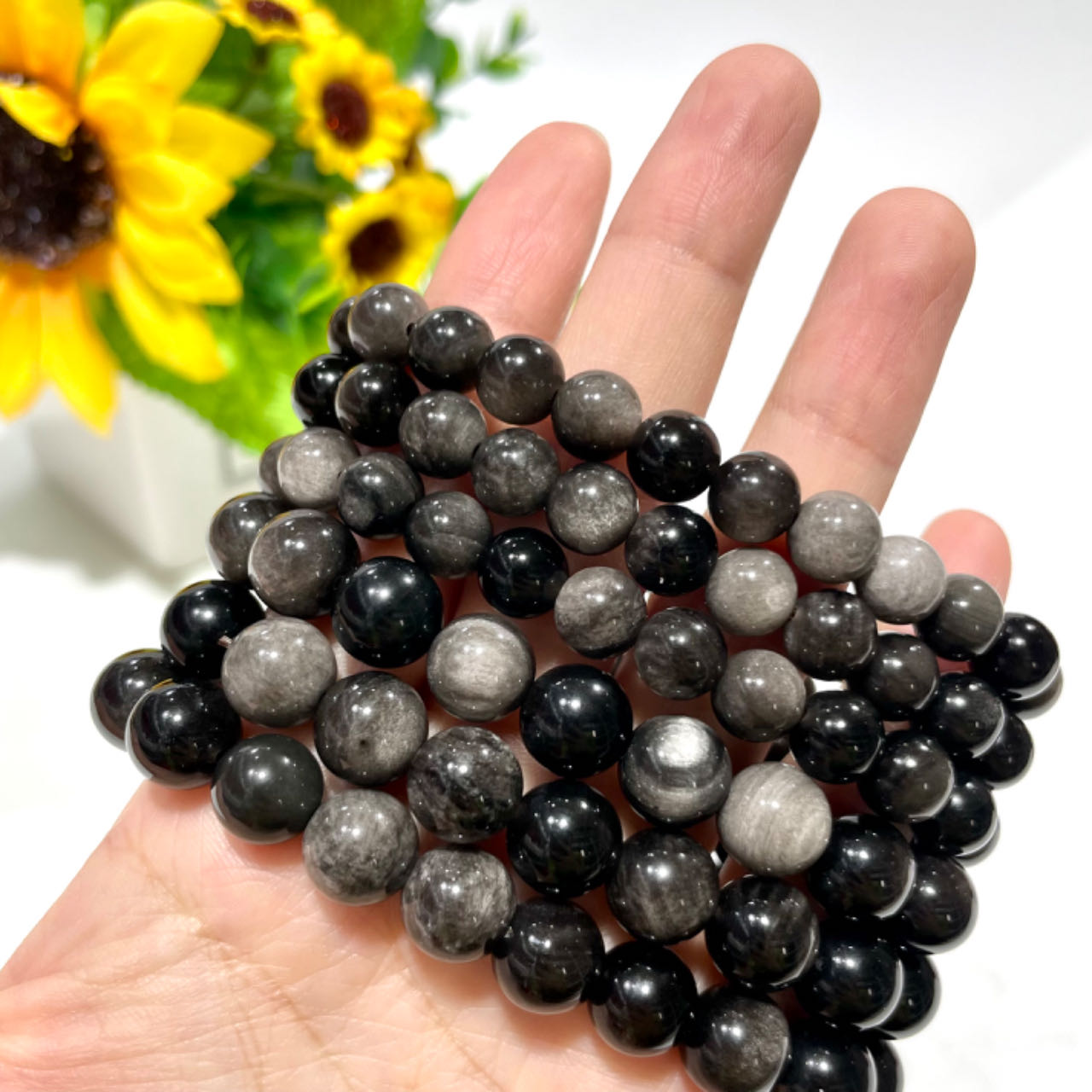 Silver Obsidian Crystal Bracelet 8~10mm Energy Healing Crystals Jewelry for Women DIY Bracelet From IG Crystal