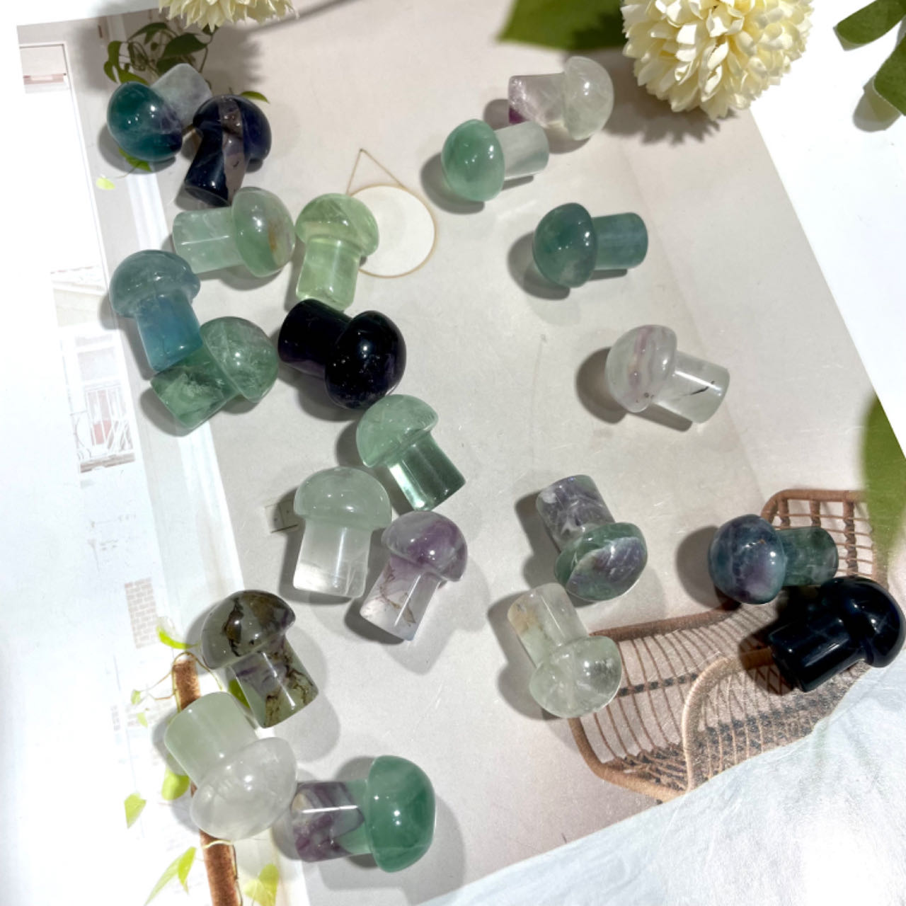 15 Counts Small Fluorite Mushroom Crystal Healing Crystal Home Decoration From IG Crystal