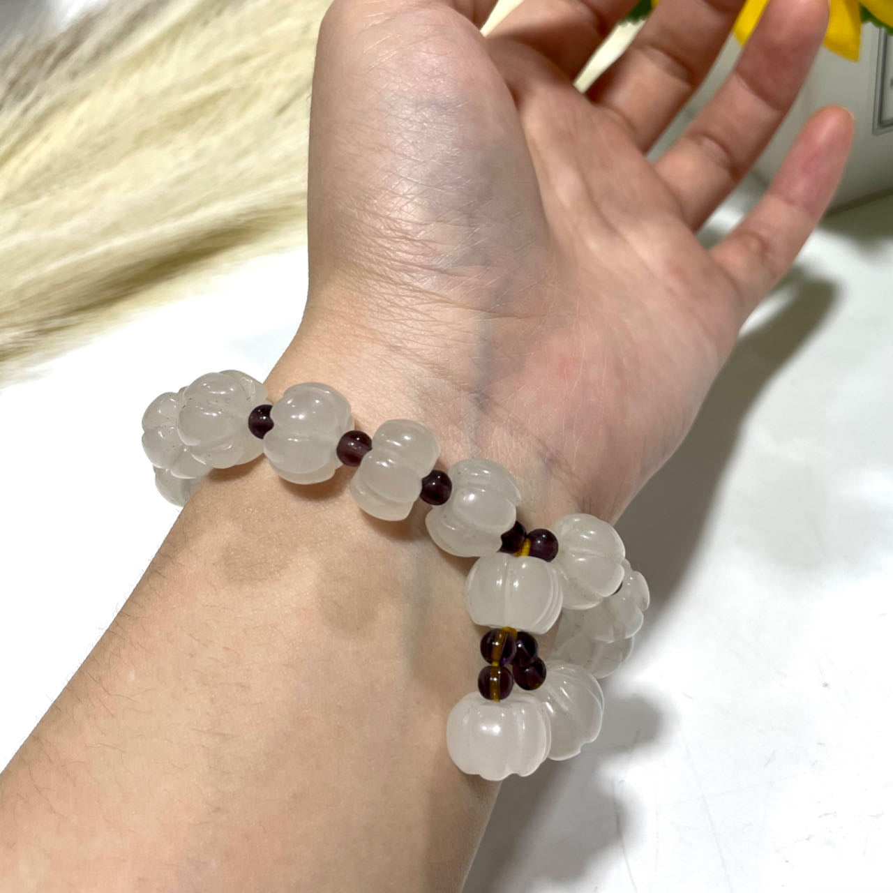 2 Counts Afghanistan White Jade Pumpkin Bracelet Natural Crystals Healing Stones Crystal Jewelry Shop Pretty Crystals From IG Crystal