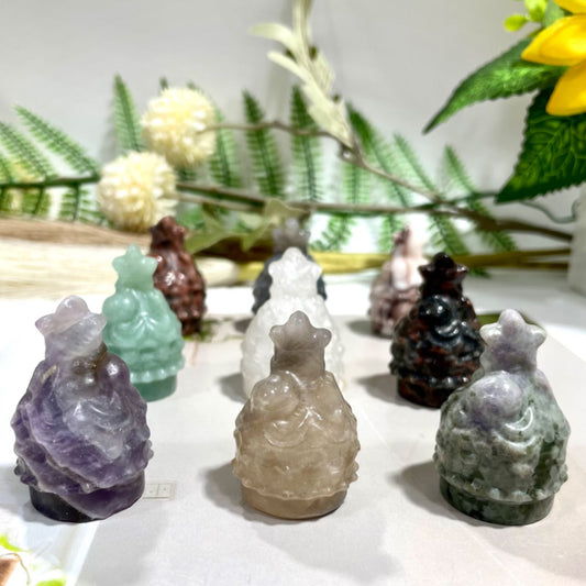 6 Counts Different Material Christmas Hat Crystal Clear Quartz Rose Quartz Lavakite Red Obsidian Fire Quartz Amethyst Green Aventurine Healing Stone Home Decoration From IG Crystal