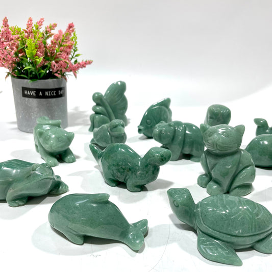 Green Aventurine Animal Crystal Carvings Flower Fairy Cat bird Tortoise Dolphin Bear Fish Seal Dinosaur Rhinoceros Frog Shark Carvings Healing Stones Natural Stone Chakra Balancing Reiki Home Office Decor From IG Crystal