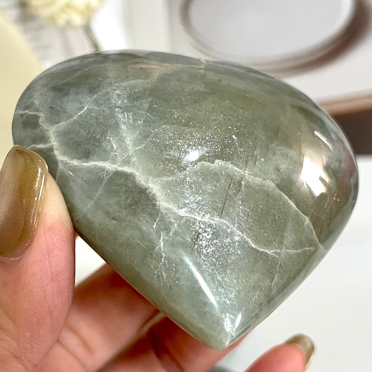 2 Counts Heart Shape Green Moonstone Crystal Reiki Crytsal Healing Home Decor From IG Crystal