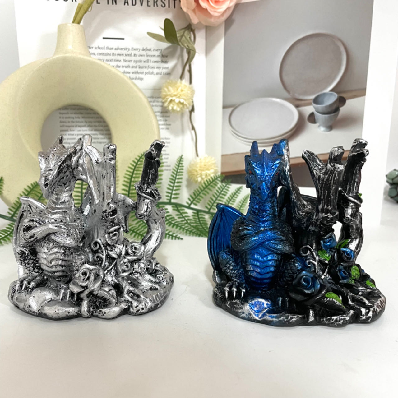 1PCS Branch Dragon Stand Silver Blue Healing Stone Home Decoration For Crystal Ball From IG Crystal