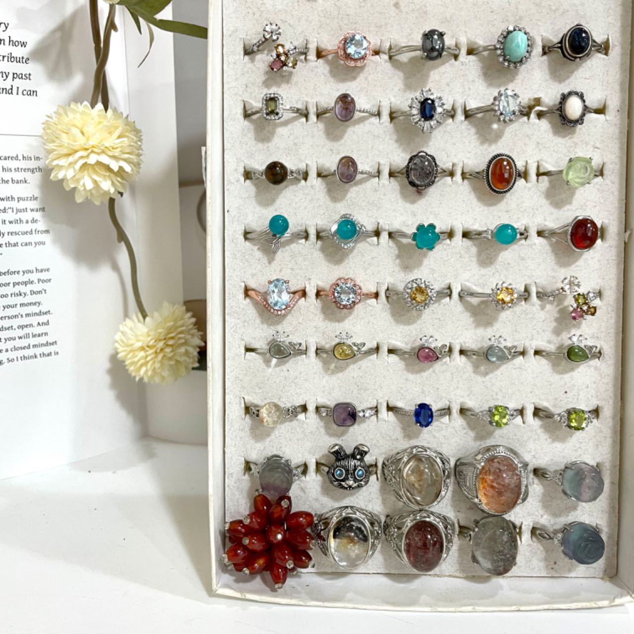 Stochastic 2PCS Rings Citrine Green Rutile Clear Quartz Rose Quartz Prehnite Ocean Jasper Larimar Amazonite Peridot Amethyst From IG Crystal