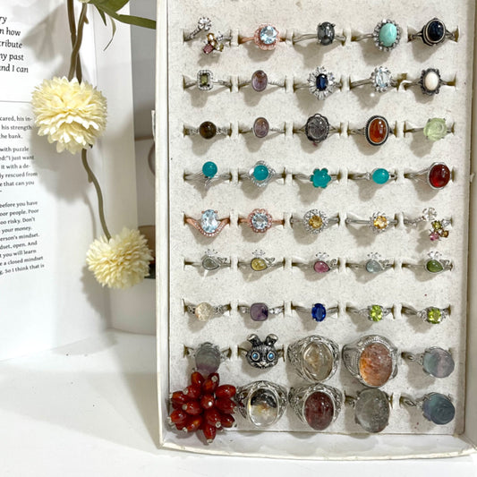 Stochastic 2PCS Rings Citrine Green Rutile Clear Quartz Rose Quartz Prehnite Ocean Jasper Larimar Amazonite Peridot Amethyst From IG Crystal