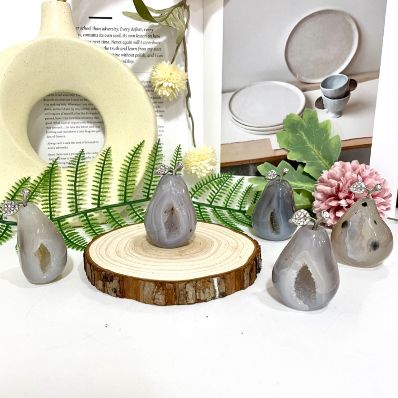 Pear Druzy Natural Raw Geode Healing Stone Agate Stochastic 2PCS From IG Crystal
