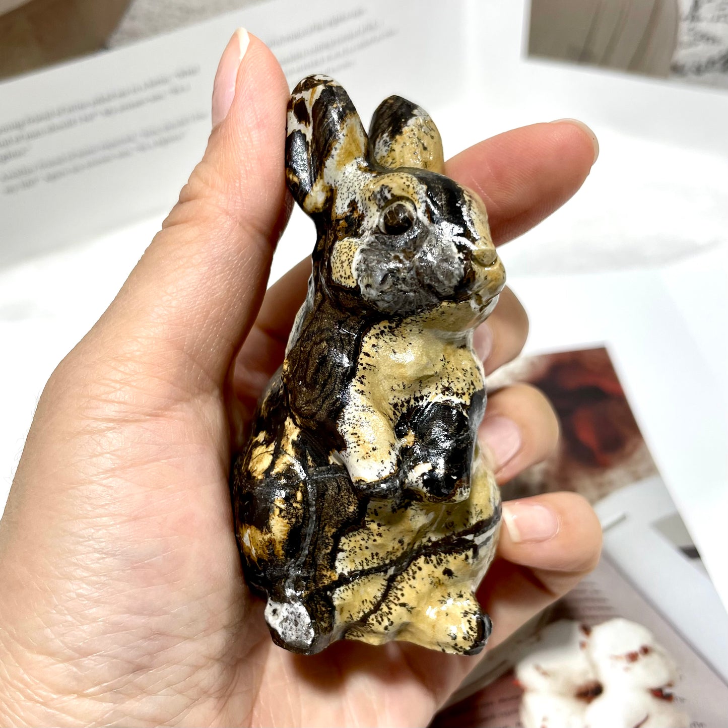 2 Counts Picture Jasper Rabbit Crystal Carving Healing Stones Natural Stone Chakra Balancing Reiki Home Office Decor From IG Crystal