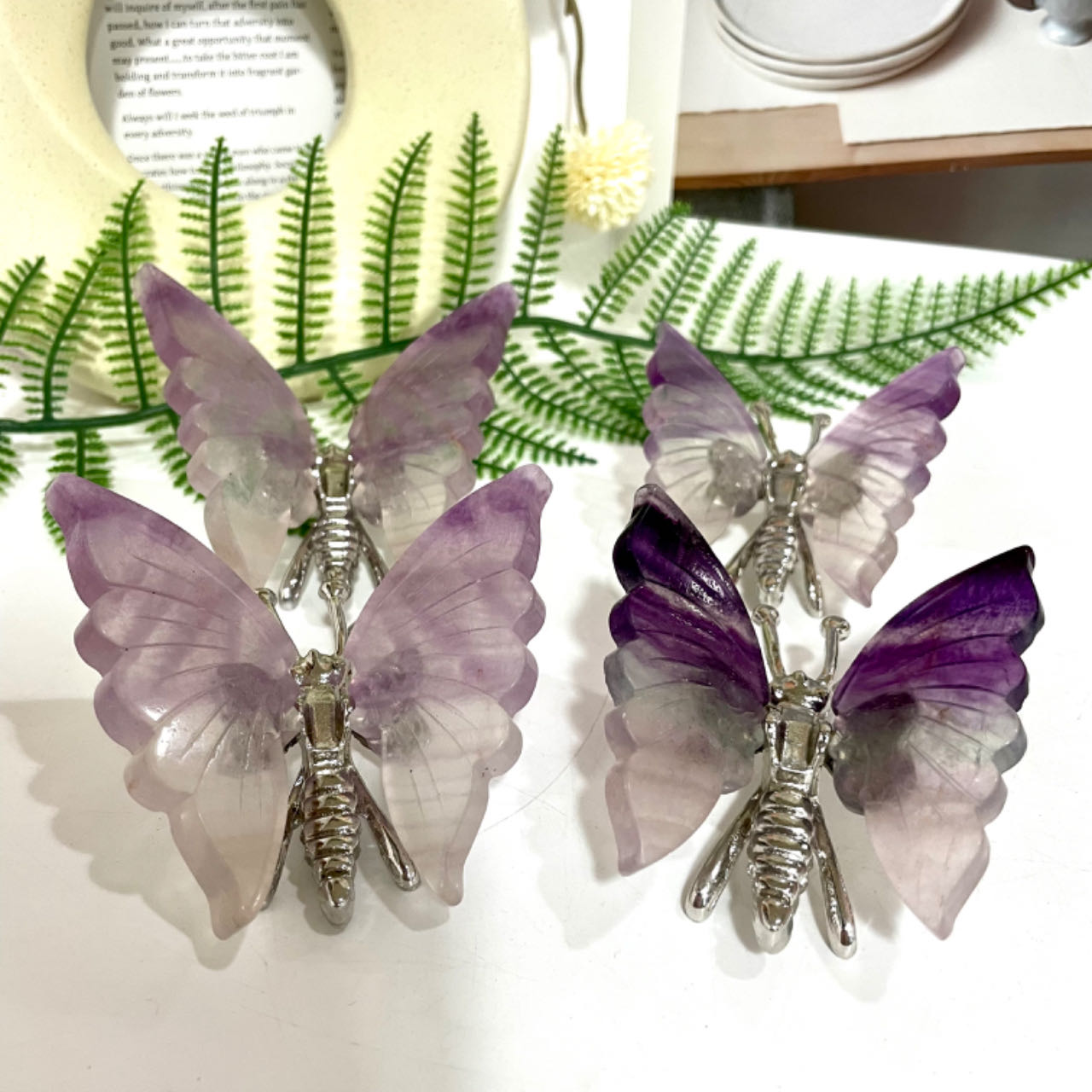 2 Counts Fluorite Dragonfly Butterfly Crystal Healing Stone Home Decoration From IG Crystal