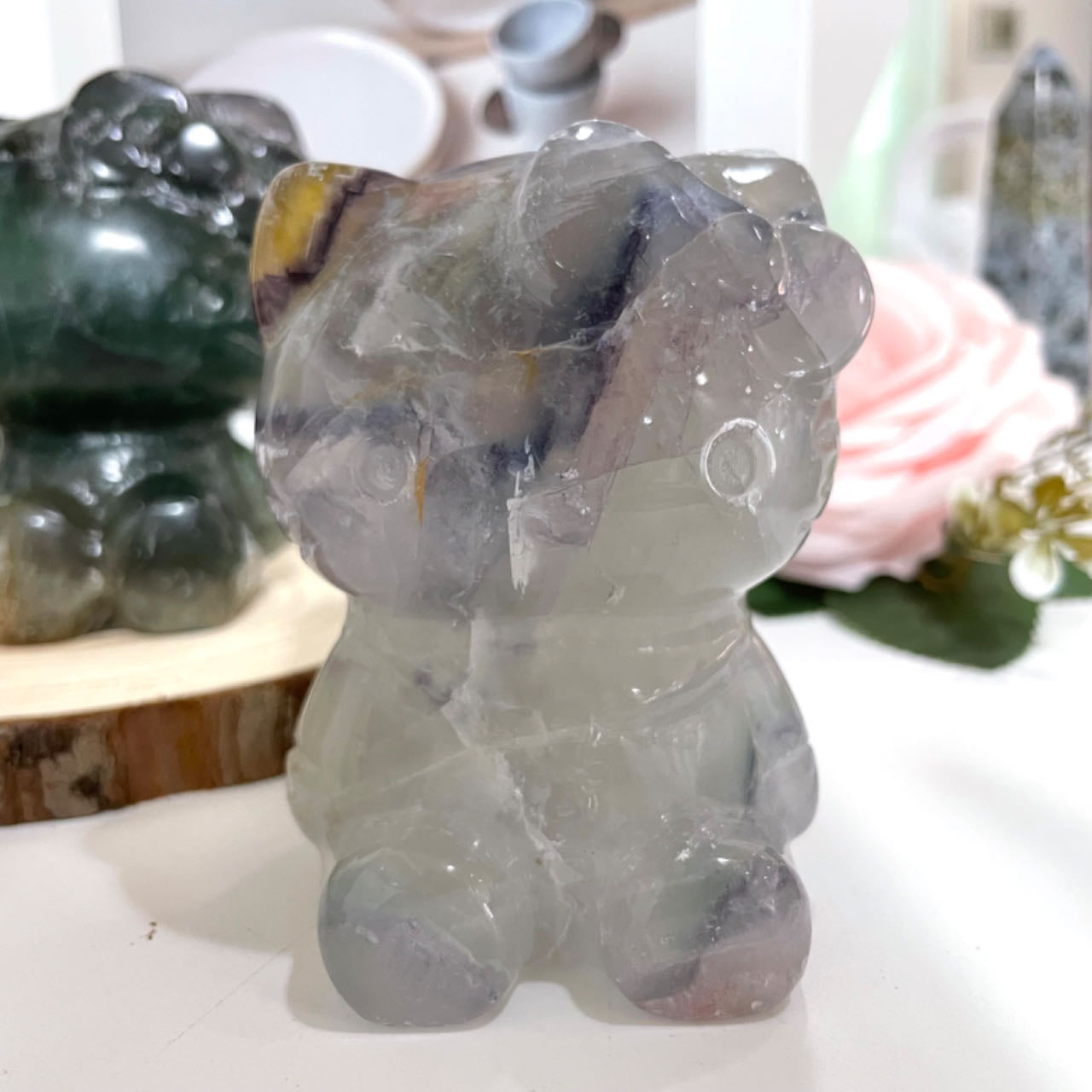 Stochastic 1PCS HK Hand-Carved Natural Flourite Amethyst Crystal Statue From IG Crystal