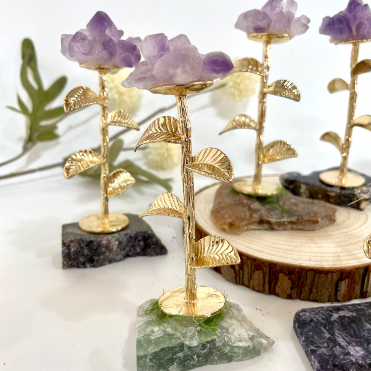Any 2PCS Natural Crystal Flower Statue Amethyst From IG Crystal