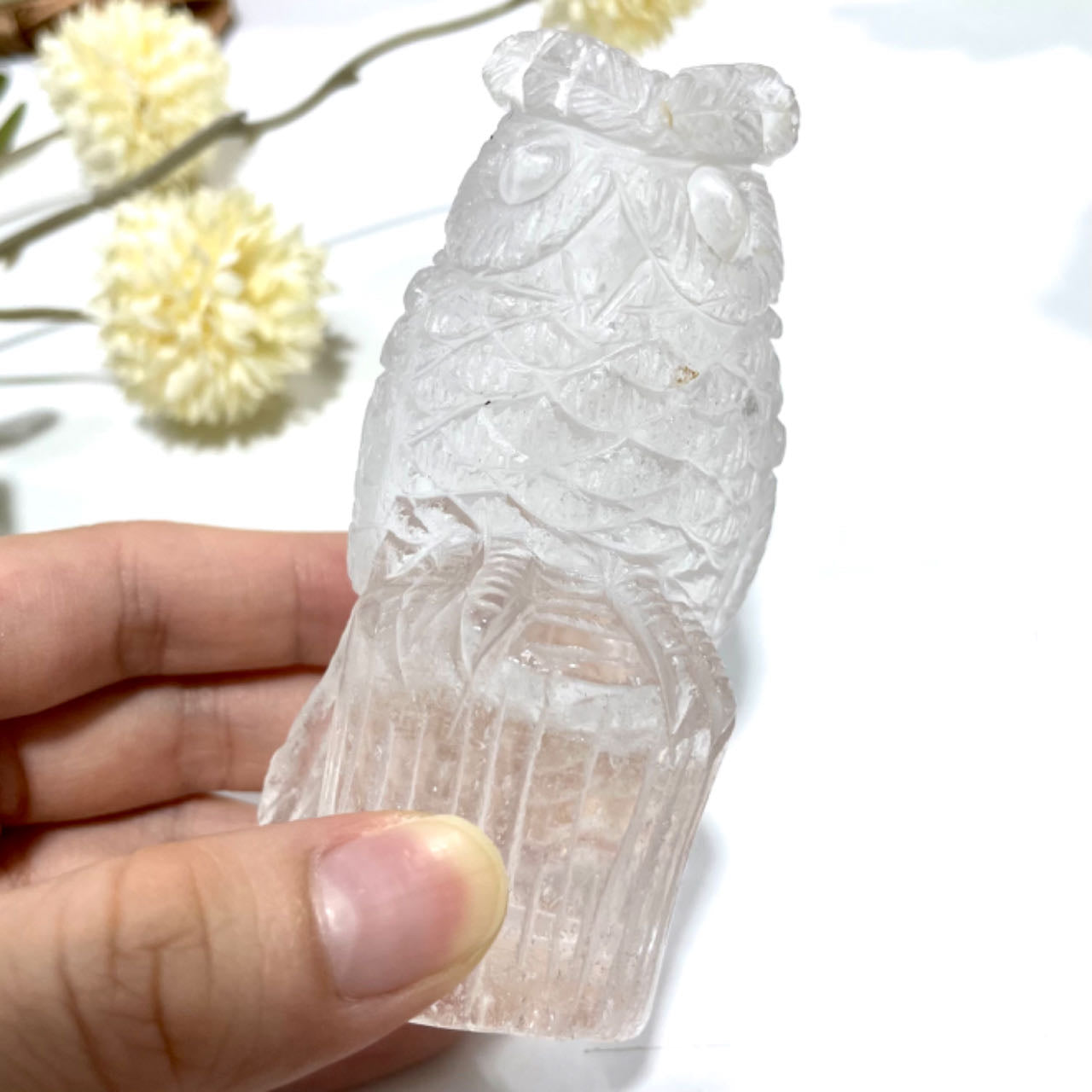 1 Count Clear Quartz Owl Crystal Healing Stone Home Decoration From IG Crystal