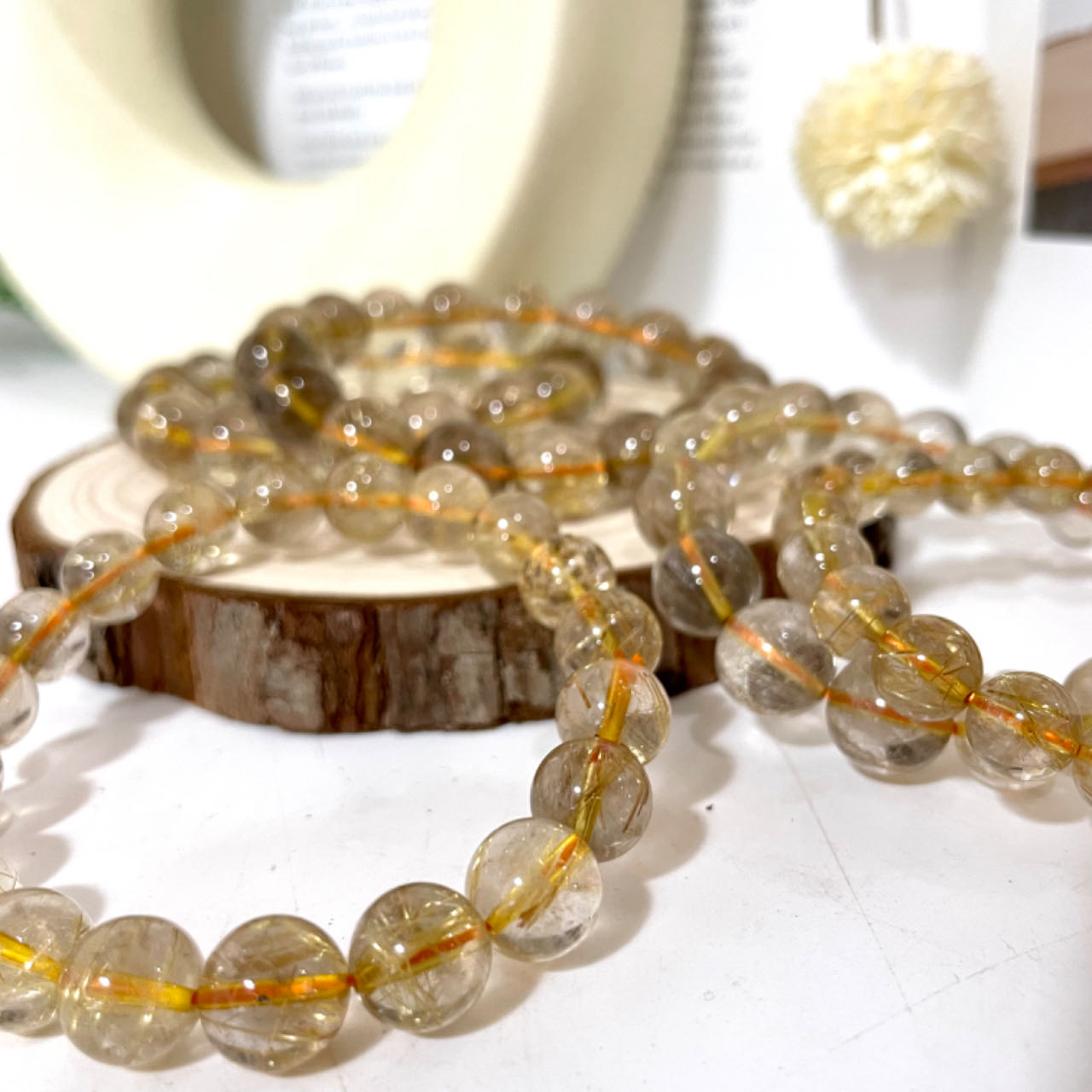 Golden Rutile Bracelet 9mm 10mm 11mm 12mm 13mm Energy Healing Crystals Jewelry for Women DIY Bracelet From IG Crystal