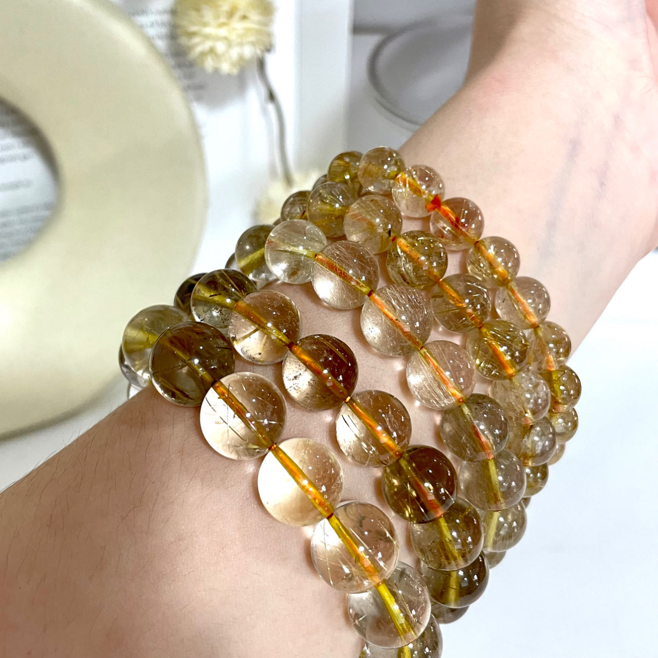 Golden Rutile Bracelet 9mm 10mm 11mm 12mm 13mm Energy Healing Crystals Jewelry for Women DIY Bracelet From IG Crystal