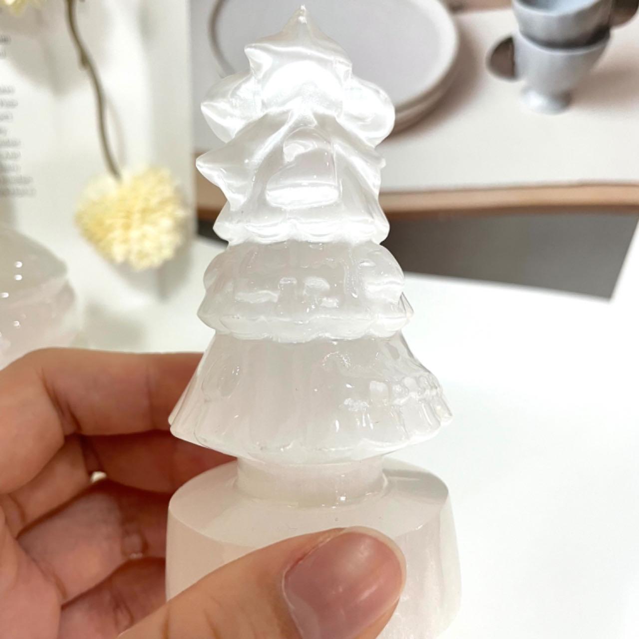 1 Count 10CM Selenite Snowman Christmas Tree Tower Bear Flower Fairy Angel Skull Crystal Natural Gemstone Semi Precious Healing Crystals Enhance Positive Energy Home Decoration From IG Crystal