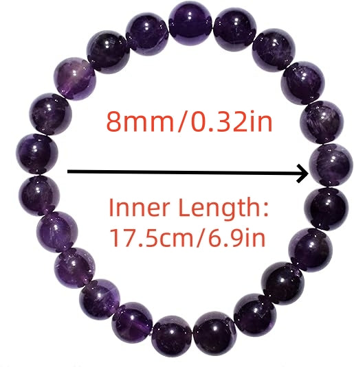6 Counts Amethyst Crystal Bead Bracelet – Healing Crystal Bracelet for Women and Men – 8mm Beaded Bracelets for Men and Women – Unisex Elastic Adjustable Size Gemstone Bracelet for Healing and Protection From IG Crystal