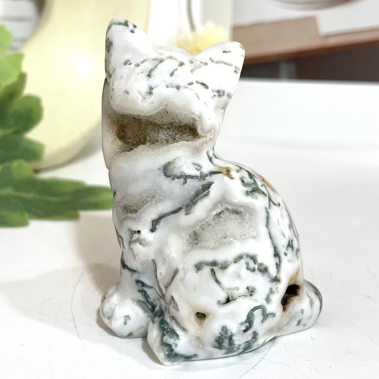 2 Counts Moss Agate Cat Crystal Reiki Crytsal Healing Home Decor From IG Crystal