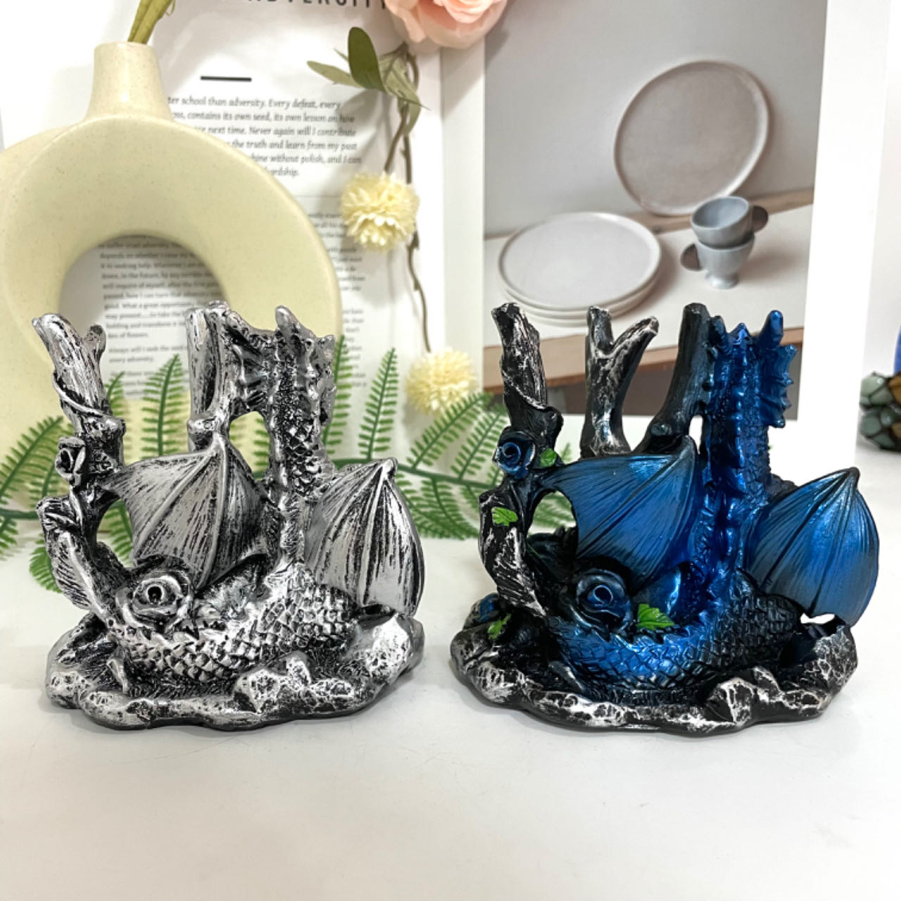 1PCS Branch Dragon Stand Silver Blue Healing Stone Home Decoration For Crystal Ball From IG Crystal