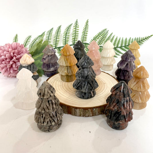 Any 4PCS Different Maerail Christmas Tree Crystals Clear Quartz Yellow Crystal Rose Quartz Amethyst Green Flourite From IG Crystal
