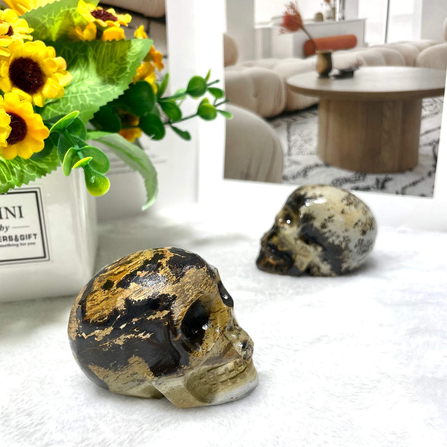 2 Counts Picture Jasper Skull Crystal Carving Healing Stones Natural Stone Chakra Balancing Reiki Home Office Decor From IG Crystal