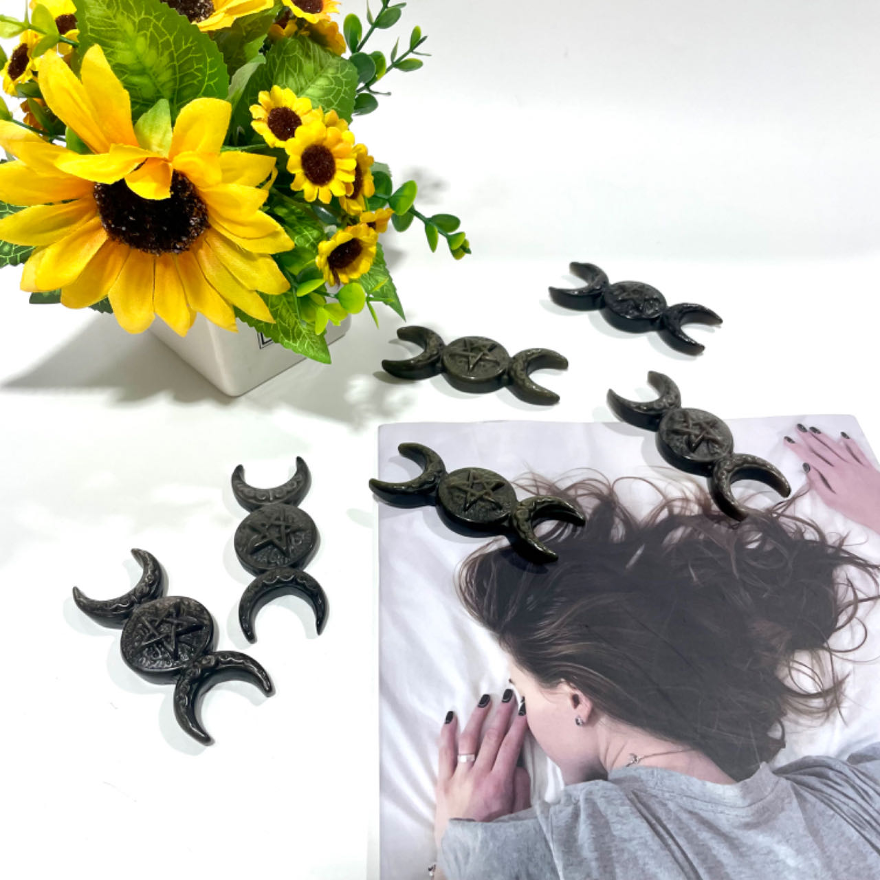 2 Counts Black Obsidian Two Moon Crystal Carving Healing Crystal Gem Reiki Healing Home Decor Crystal Jewelry Shop Pretty Crystals From IG Crystal