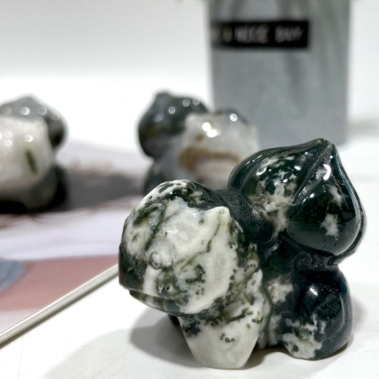 2 Counts Moss Agate Bulbasaur Crystal 2 Inches Natural Gemstone Semi Precious Healing Crystals Enhance Positive Energy Home Decoration From IG Crystal