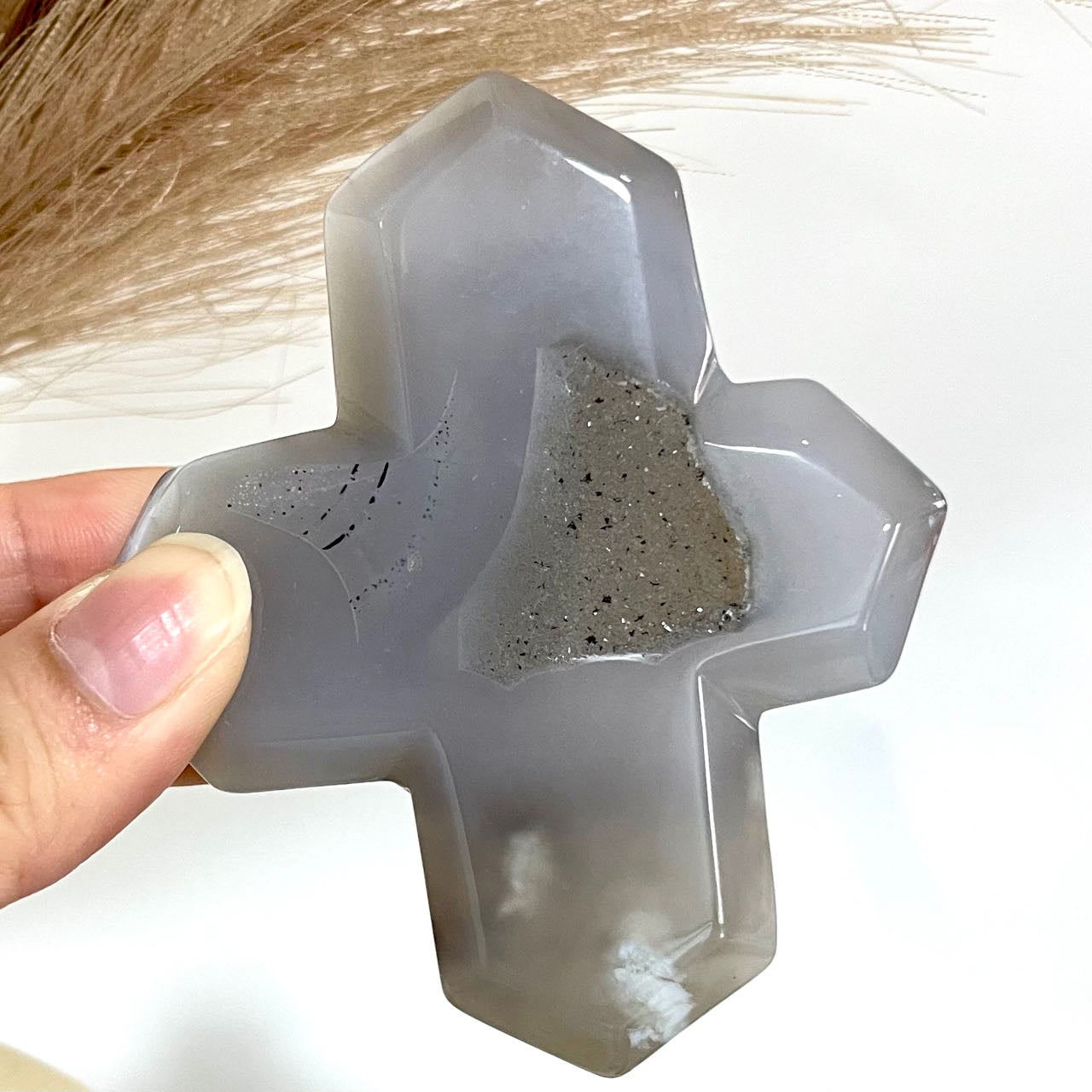 IG Crystal 4 Counts Big Crucifix Geode Agate Crystal Healing Stone Home Decoration
