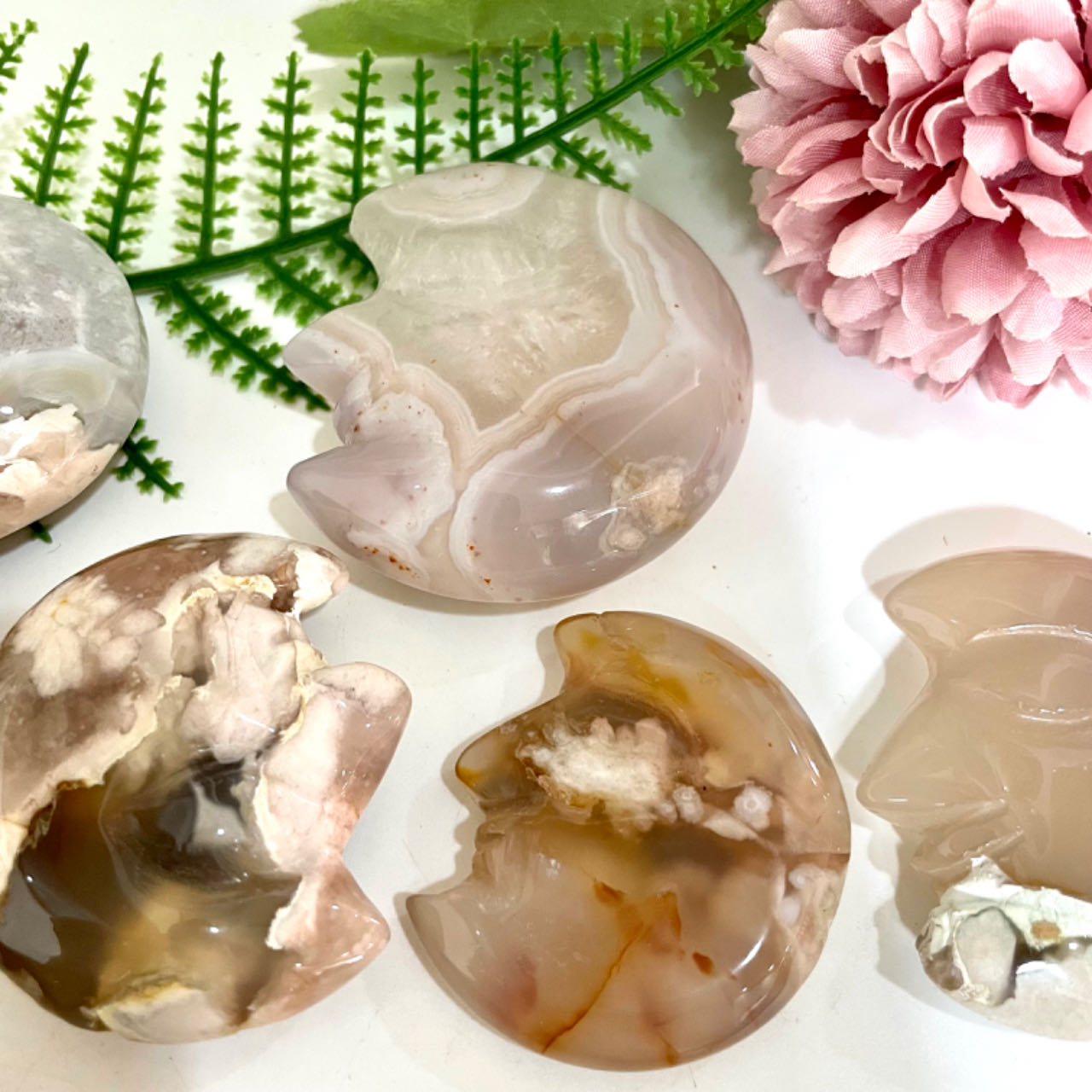 Pink Flower Agate Moon Face Crystal Stochastic 4~5PCS Healing Stone From IG Crystal